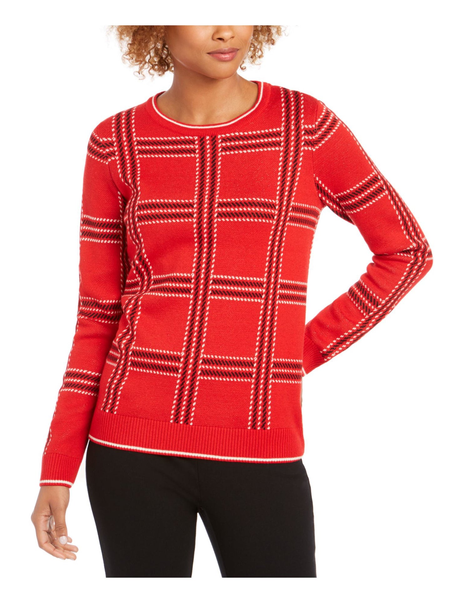 Blusa feminina estampada de manga comprida e gola redonda, tamanho pequeno e vermelho