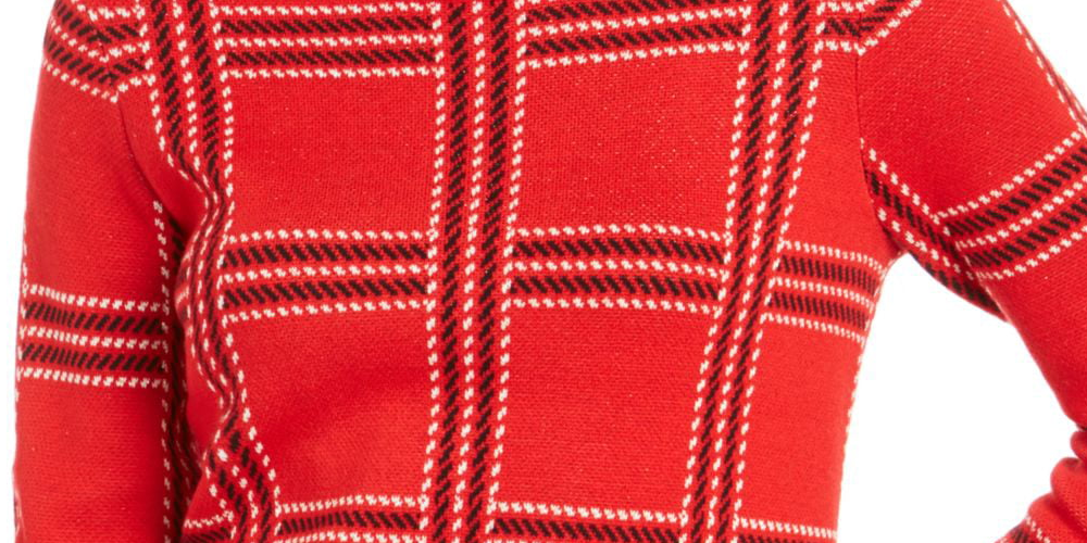 Blusa feminina estampada de manga comprida e gola redonda, tamanho pequeno e vermelho