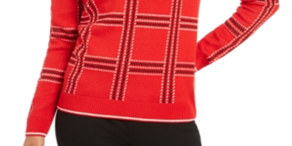 Blusa feminina estampada de manga comprida e gola redonda, tamanho pequeno e vermelho