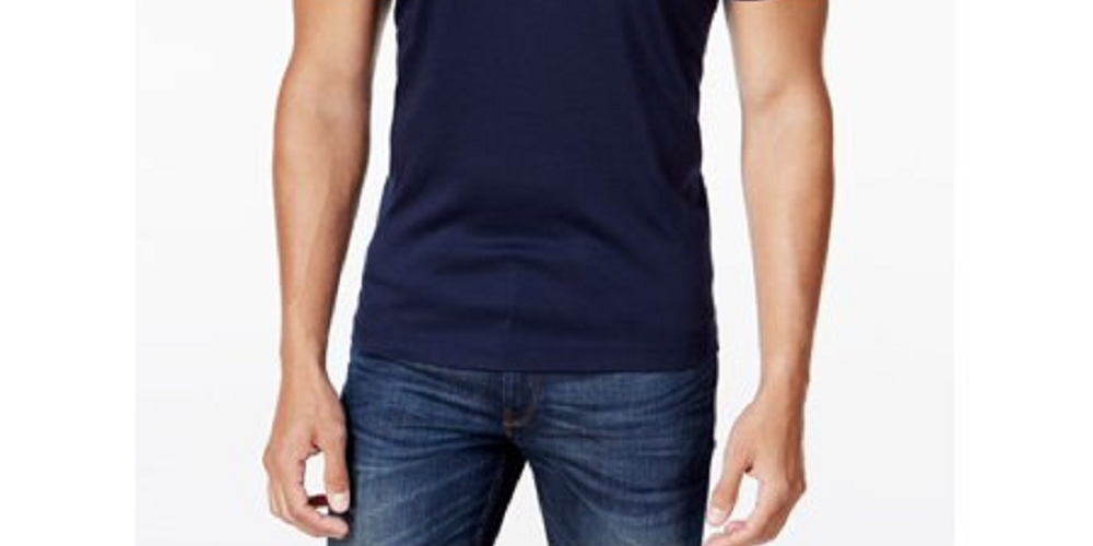 Camiseta masculina Alfani azul marinho manga curta ajuste clássico tamanho extragrande