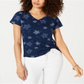 Camiseta feminina estampada com decote em V, estilo &amp; co, azul, tamanho pequeno GG