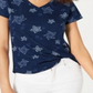 Camiseta feminina estampada com decote em V, estilo &amp; co, azul, tamanho pequeno GG