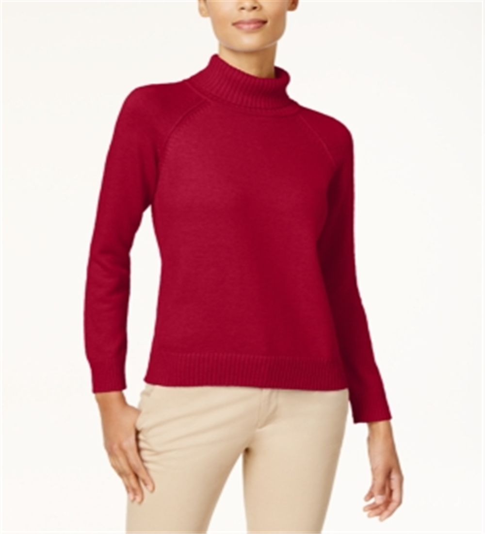 Karen Scott Suéter Feminino de Algodão com Gola Alta Vermelho Tamanho Pequeno P