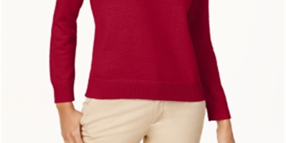 Karen Scott Suéter Feminino de Algodão com Gola Alta Vermelho Tamanho Pequeno P