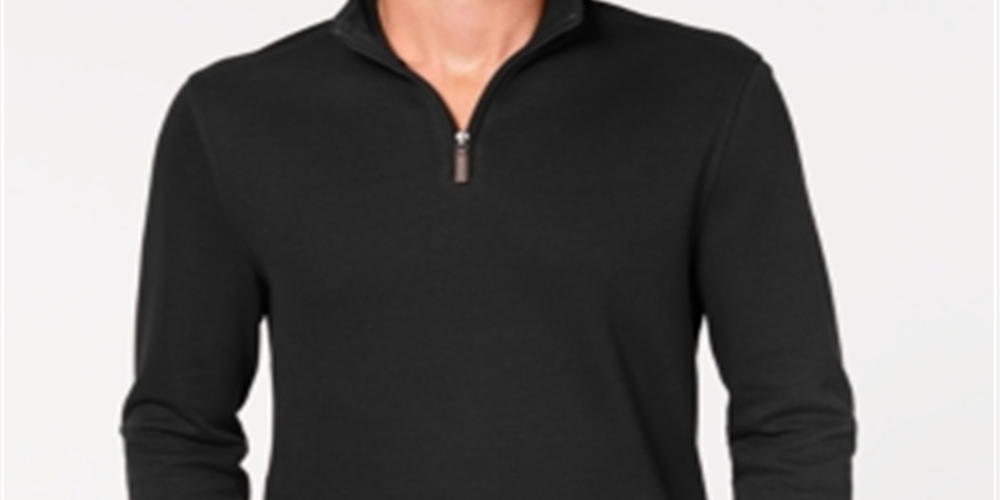 Suéter masculino Club Room com zíper de um quarto e canelado francês, preto, tamanho GG