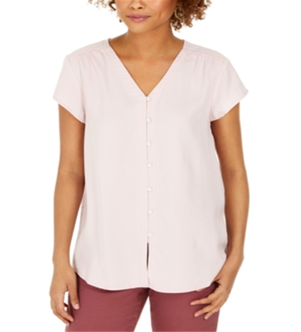 Blusa feminina estilo &amp; co com botões e mangas bufantes, rosa, tamanho grande