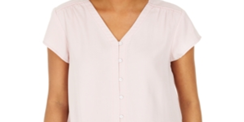 Blusa feminina estilo &amp; co com botões e mangas bufantes, rosa, tamanho grande