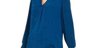 Blusa feminina Alfani com decote em V azul escuro tamanho XX-G