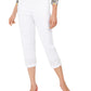 Calça capri feminina com bainha enfeitada, branca, tamanho X-S