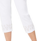 Calça capri feminina com bainha enfeitada, branca, tamanho X-S