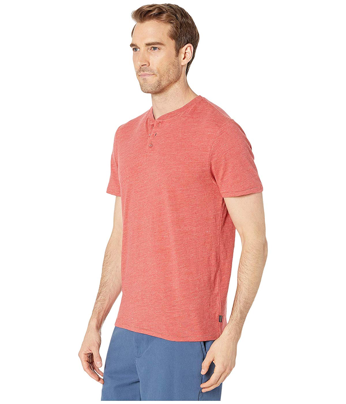 Camiseta masculina de linho Henley da Lucky Brand, vermelha, tamanho grande