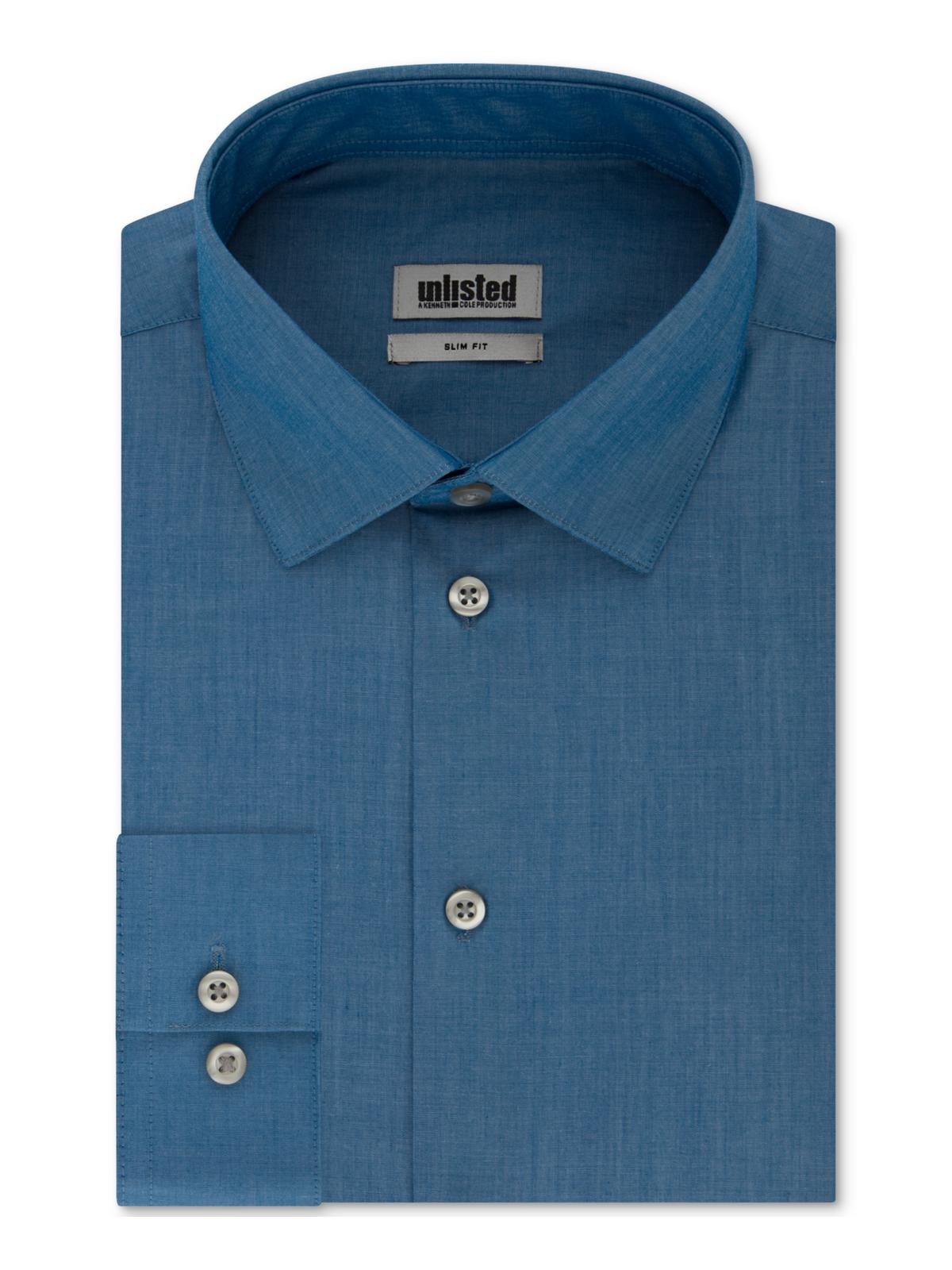 Camisa social masculina Kenneth Cole Slim Fit lisa azul turva tamanho M