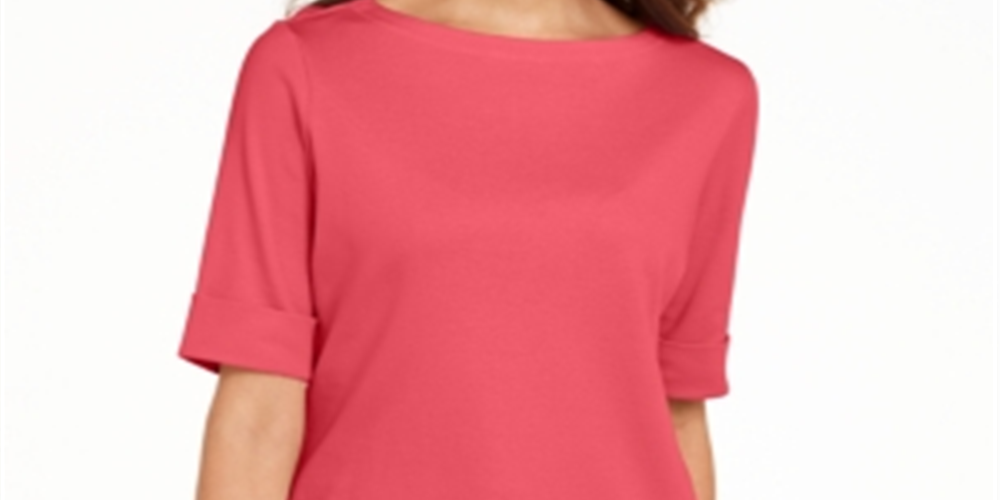 Karen Scott Blusa feminina com decote canoa e manga cotovelo, rosa, tamanho XXL