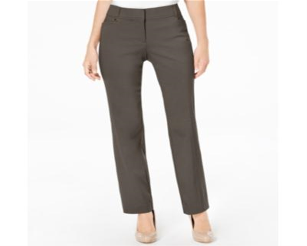 Calça feminina JM Collection, comprimento regular e curto, ajuste curvo, perna reta, verde, tamanho 6S