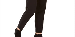 Calças de smoking femininas Bar III, de cetim, listradas, retas, pretas, tamanho 0