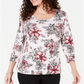 Karen Scott Blusa feminina estampada com decote redondo e estampa floral rosa tamanho pequeno GG