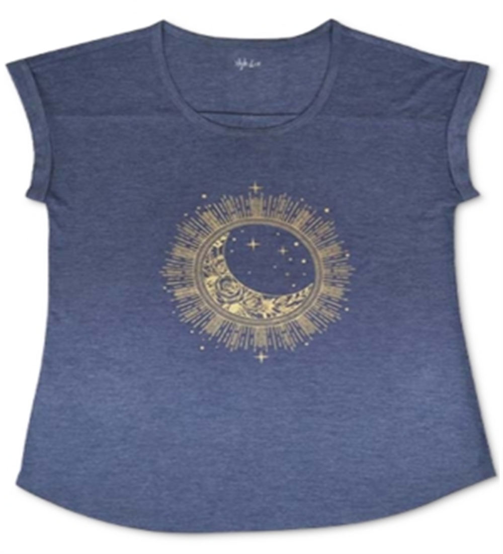 Camiseta feminina gráfica Style &amp; Co, azul, tamanho grande