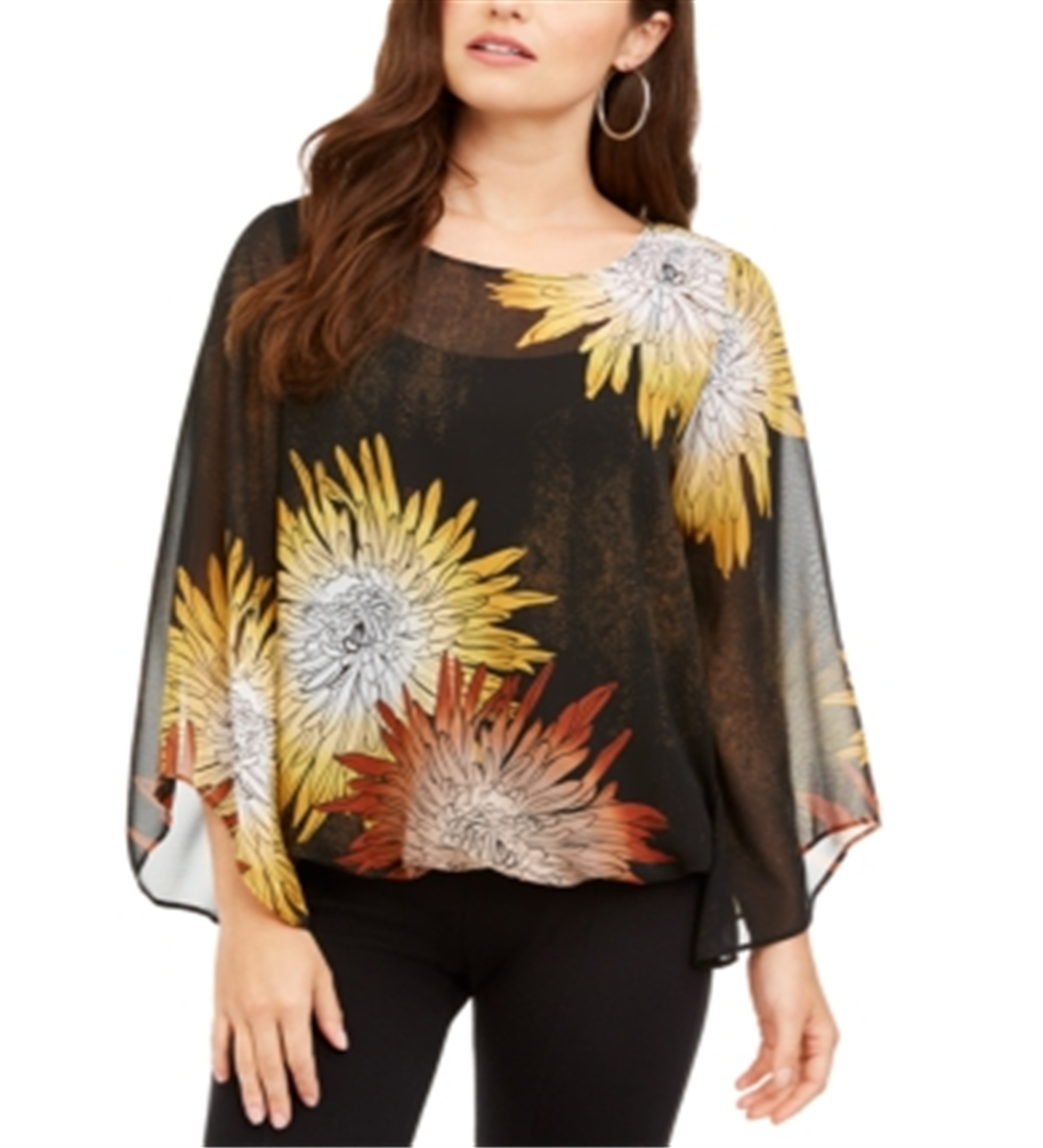 Blusa feminina Alfani com manga bufante, mostarda, tamanho pequeno, P/M