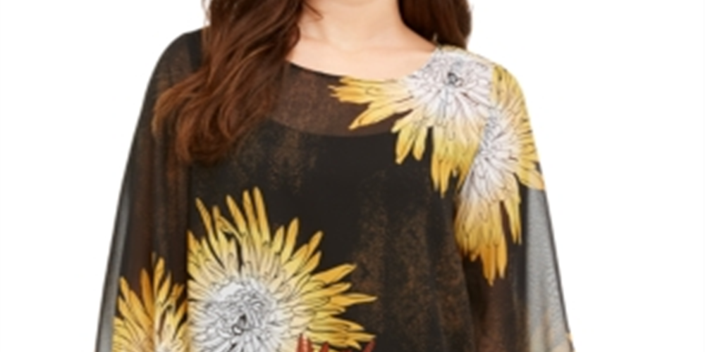Blusa feminina Alfani com manga bufante, mostarda, tamanho pequeno, P/M