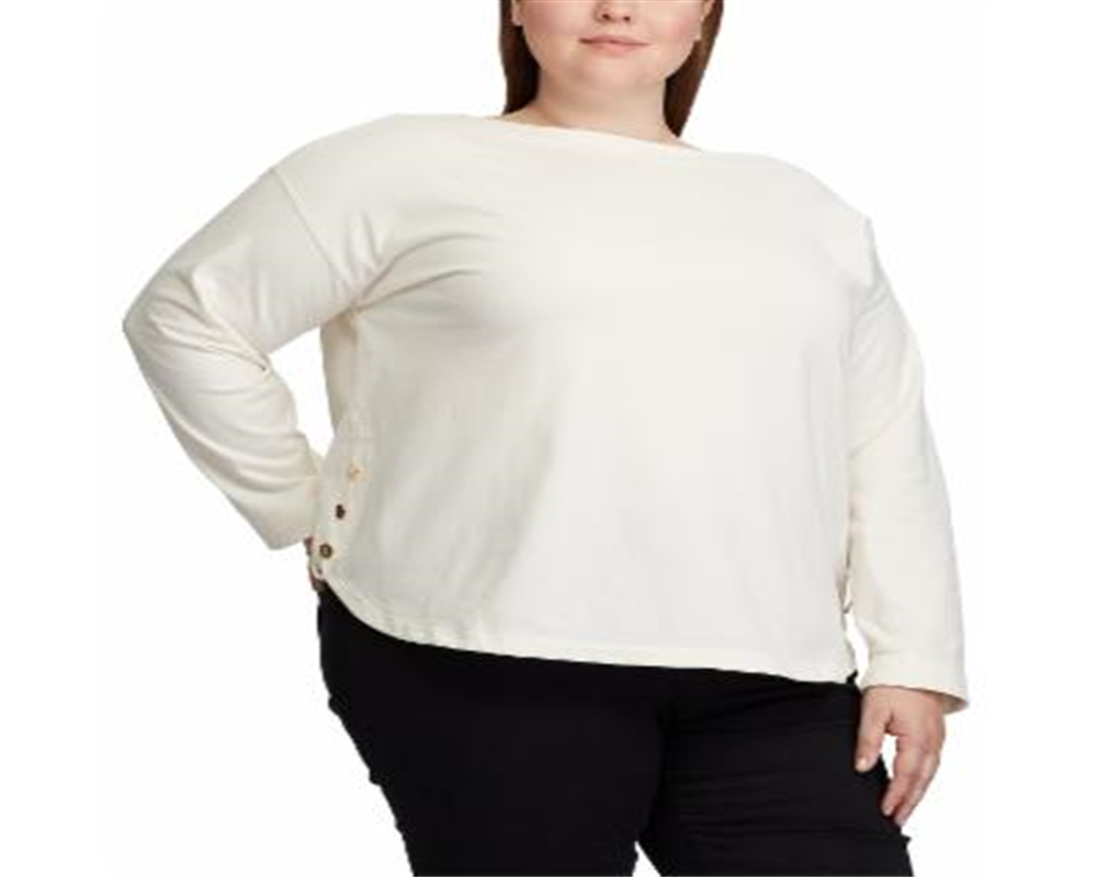 Camisa Ralph Lauren Feminina Plus Size com Botões e Gola Canoa Branca Tamanho 3XL