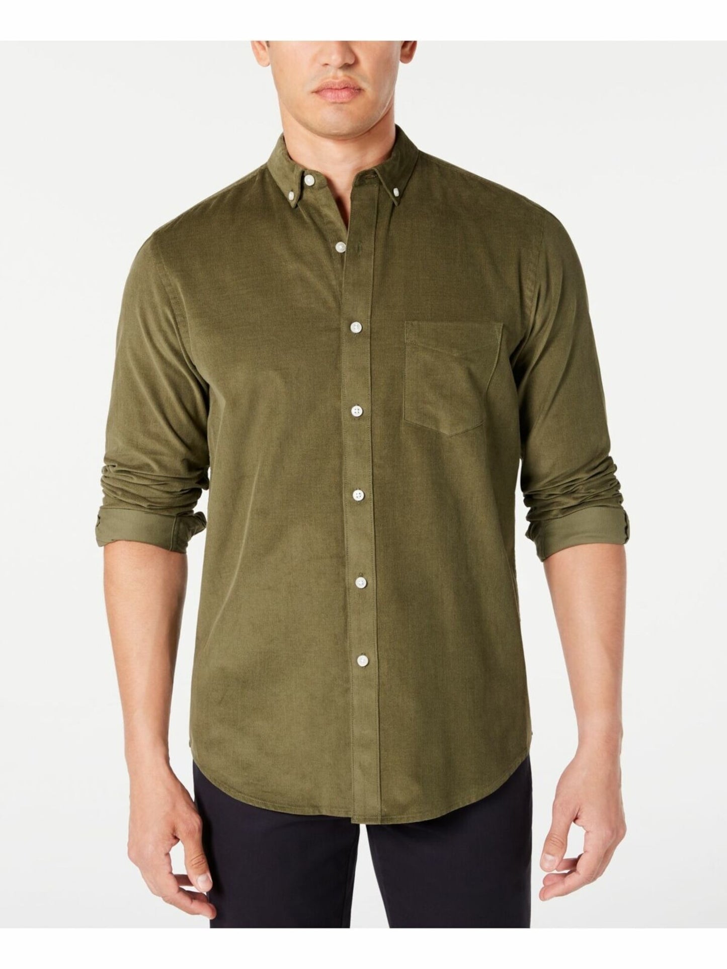 Camisa social masculina com gola clássica Club Room, verde, tamanho pequeno