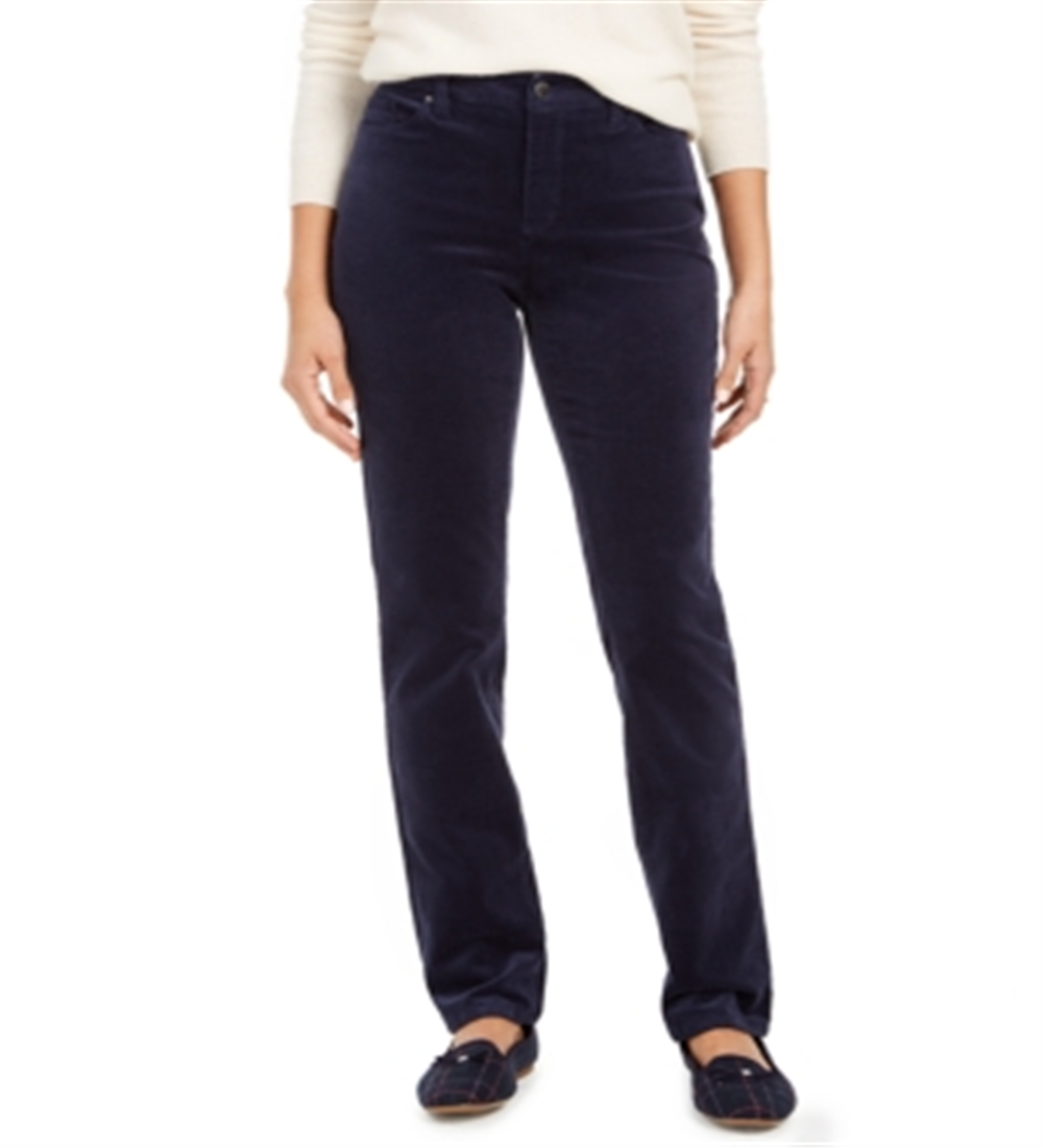 Calça de veludo cotelê feminina Lexington com perna reta, azul, tamanho 4, pequena