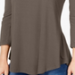 Camiseta feminina JM Collection com decote redondo e manga 3/4, marrom, tamanho Petite G