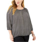 Top feminino plus size micro xadrez camponês Michael Kors, preto, tamanho 3X