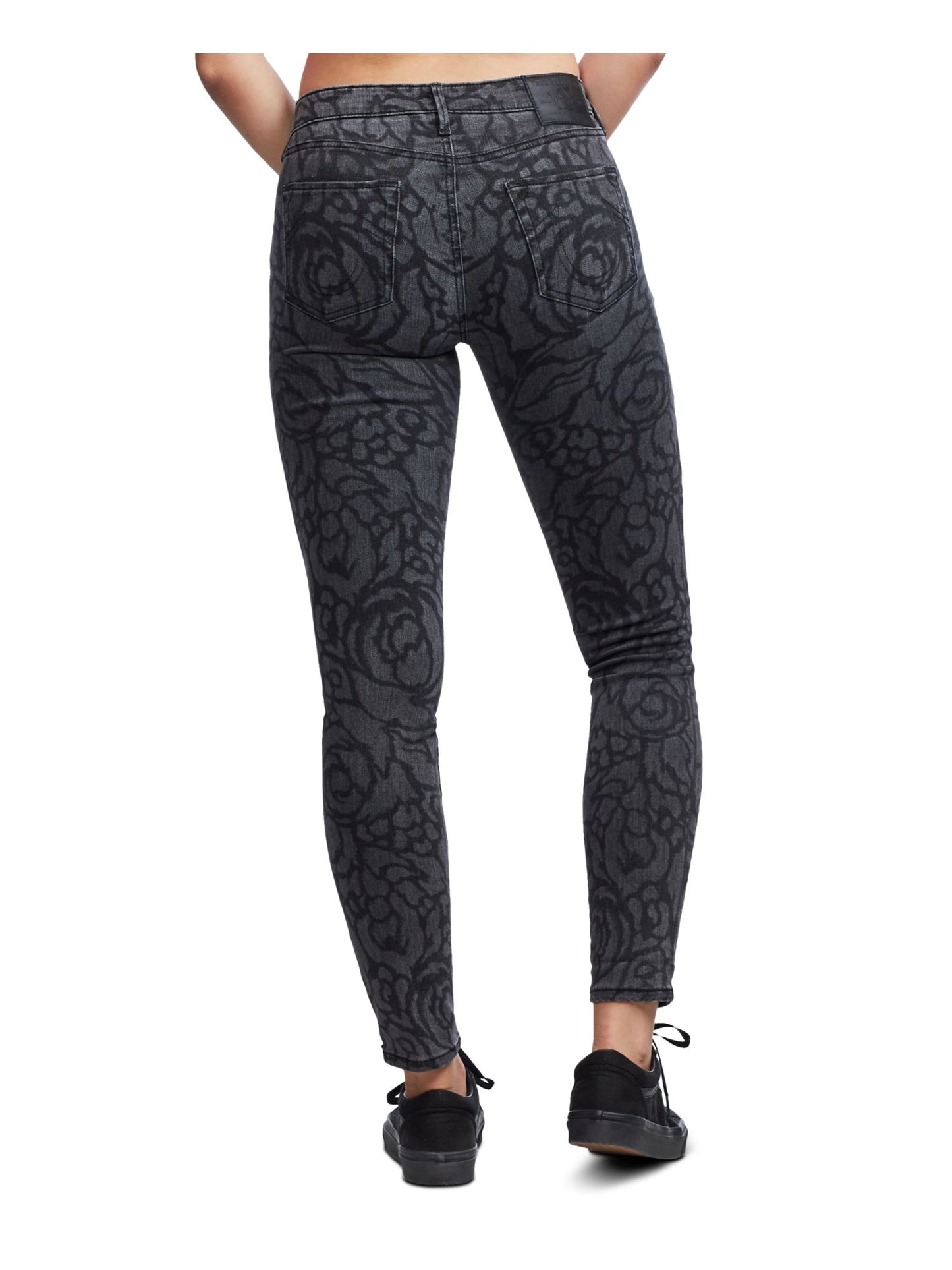 Calça skinny estampada feminina True Religion, preta, tamanho 28
