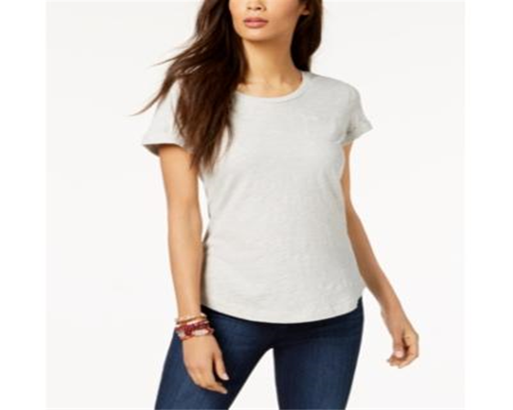 Camiseta feminina de algodão com mangas curtas Style &amp; Co, cinza, tamanho médio