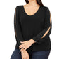 INC International Concepts Top feminino plus size com fenda e contas, preto, tamanho 0X