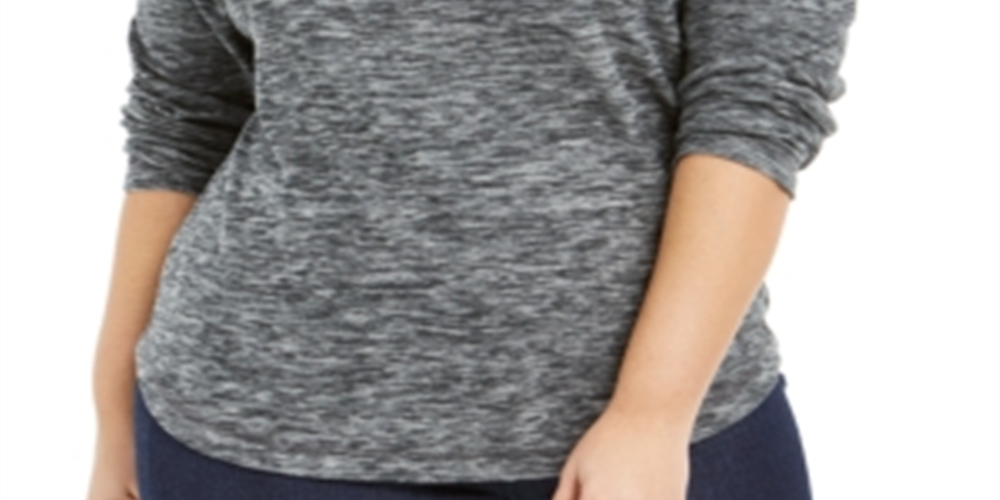 Karen Scott Plus Marled Microfleece Top Feminino Cinza Tamanho 4X