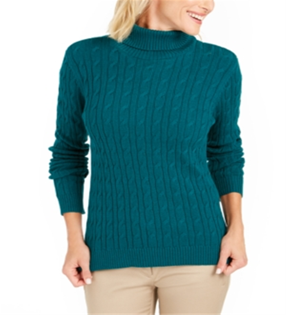 Suéter feminino de manga comprida com gola alta Charter Club, verde, tamanho XX-G