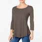 JM Collection Blusa feminina manga três quartos marrom argila tamanho pequeno P