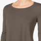 JM Collection Blusa feminina manga três quartos marrom argila tamanho pequeno P