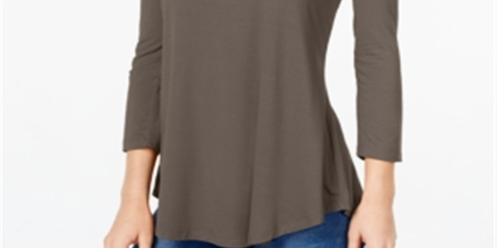 JM Collection Blusa feminina manga três quartos marrom argila tamanho pequeno P