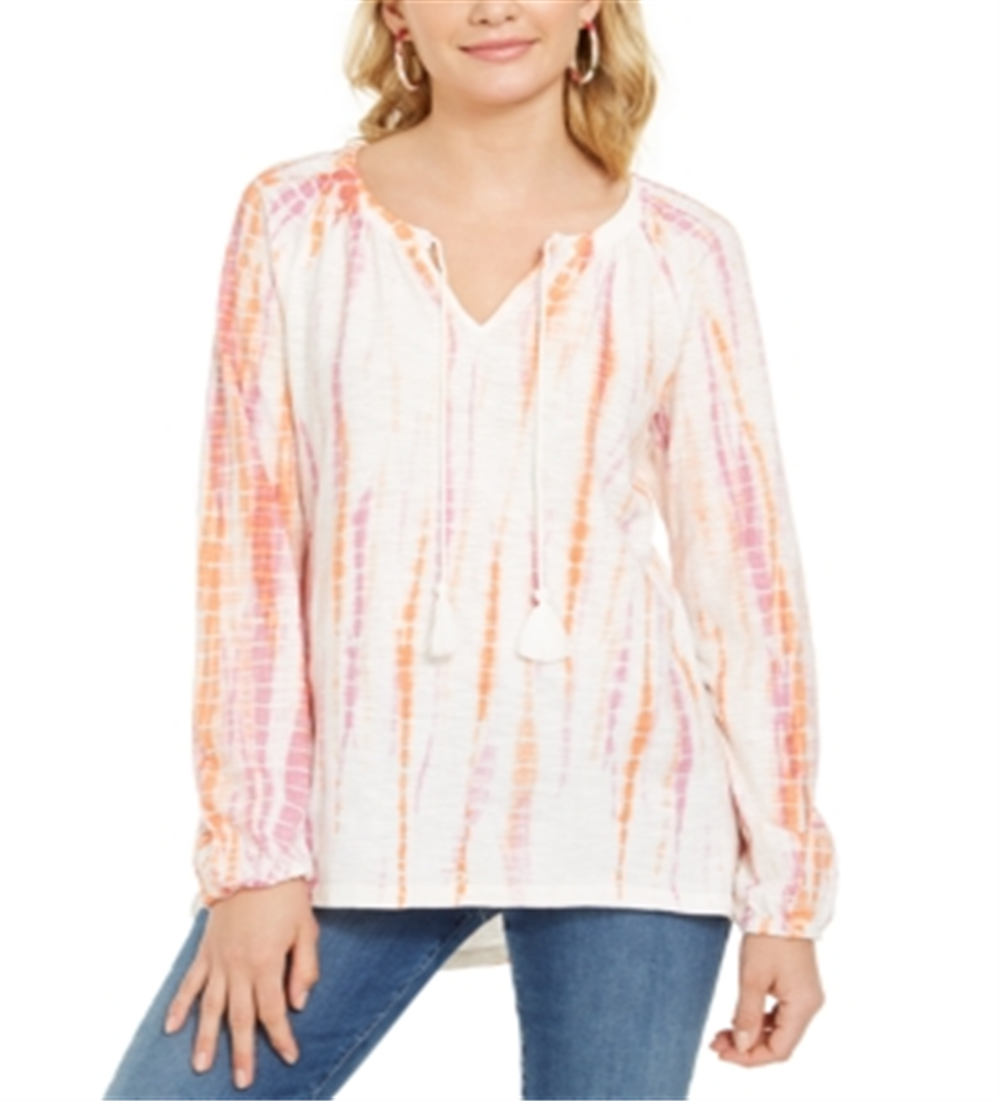 Blusa estilo camponesa tie-dye feminina estilo &amp; co rosa tamanho médio