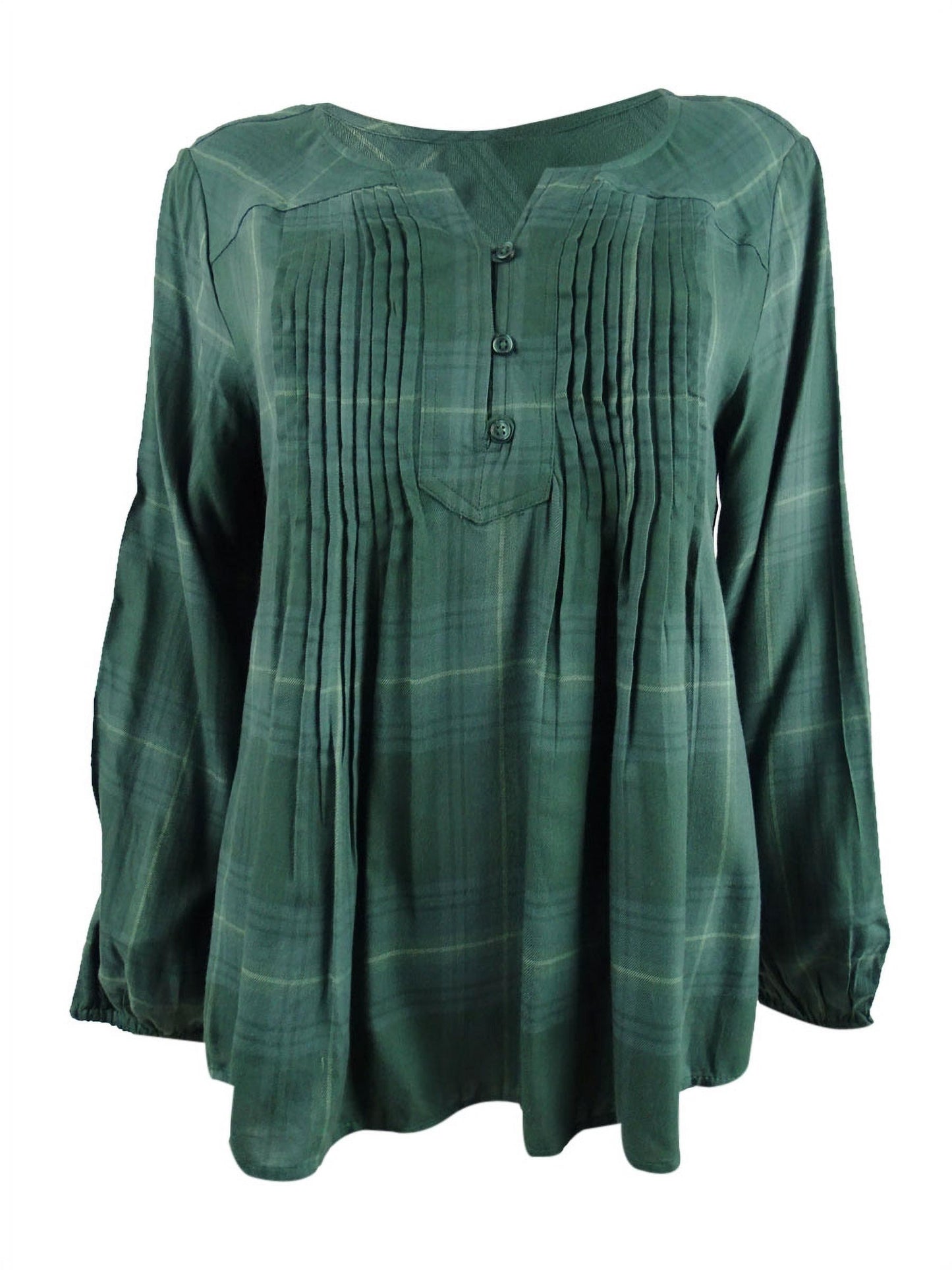 Blusa plissada xadrez feminina Style &amp; Co, verde, tamanho pequeno P