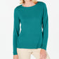 Blusa feminina Karen Scott lisa, manga comprida, gola redonda, verde oceano, tamanho médio