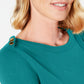 Blusa feminina Karen Scott lisa, manga comprida, gola redonda, verde oceano, tamanho médio