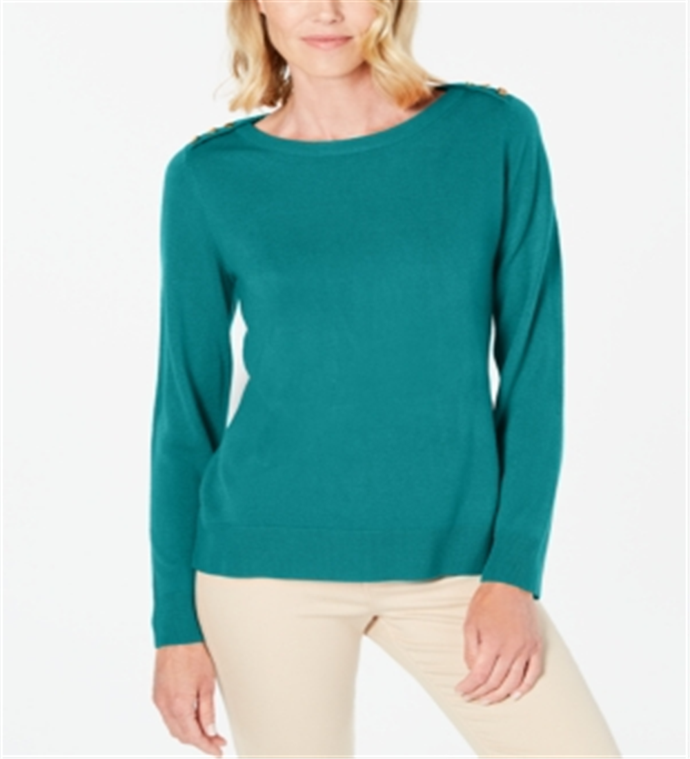 Blusa feminina Karen Scott lisa, manga comprida, gola redonda, verde oceano, tamanho médio