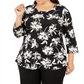 JM Collection Top feminino estampado com decote redondo e tamanho pequeno, preto, tamanho XL