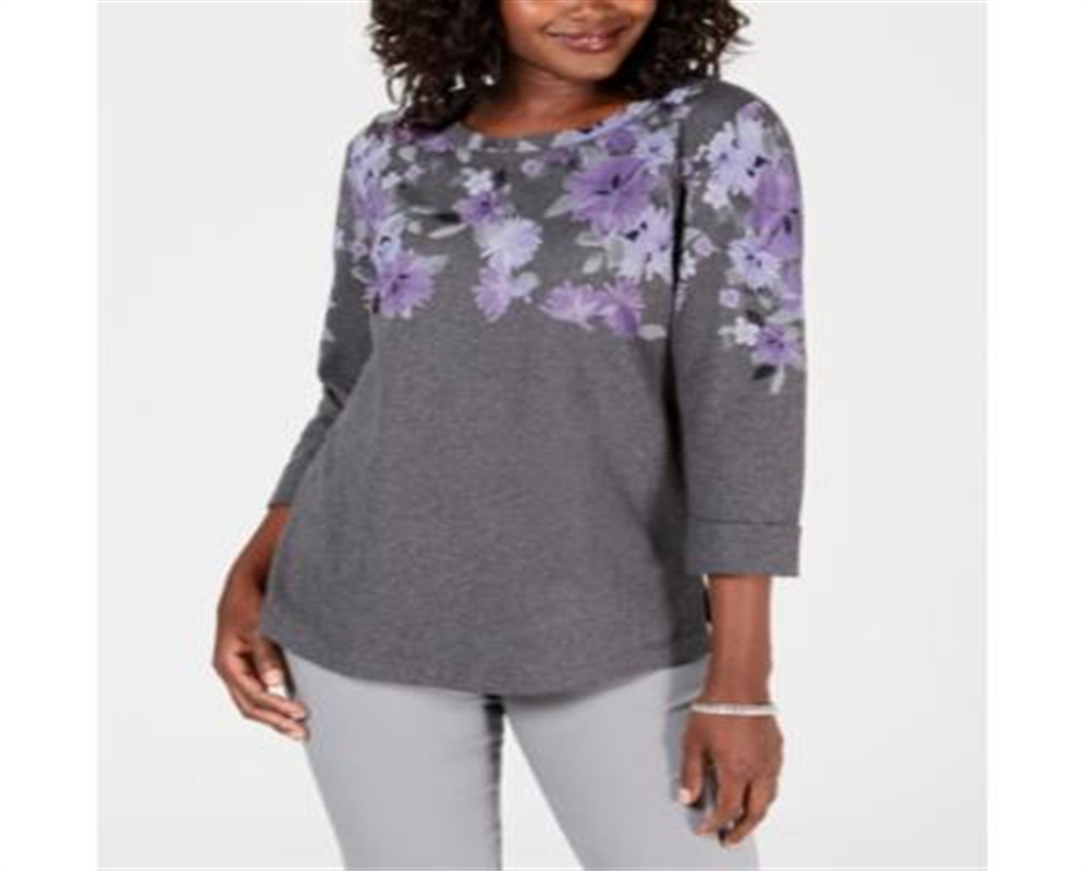 Moletom feminino esportivo com estampa floral Karen Scott cinza, tamanho M