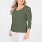 Karen Scott Blusa Feminina de Algodão com Decote em V e Acabamento em Botões Verde Tamanho Grande