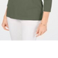 Karen Scott Blusa Feminina de Algodão com Decote em V e Acabamento em Botões Verde Tamanho Grande