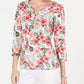 Blusa feminina Karen Scott com estampa floral e manga 3/4, laranja, tamanho pequeno