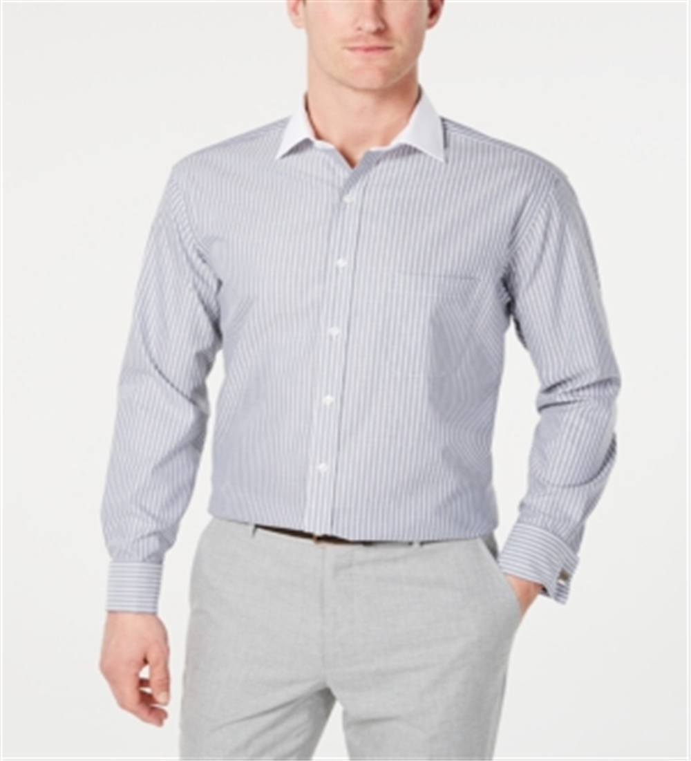 Camisa social masculina Tasso Elba Classic Regular Fit, sem passar a ferro, de sarja de algodão Supima, com listras e punho francês, cor vinho, tamanho XL 17