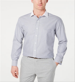 Camisa social masculina Tasso Elba Classic Regular Fit, sem passar a ferro, de sarja de algodão Supima, com listras e punho francês, cor vinho, tamanho XL 17