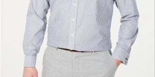 Camisa social masculina Tasso Elba Classic Regular Fit, sem passar a ferro, de sarja de algodão Supima, com listras e punho francês, cor vinho, tamanho XL 17