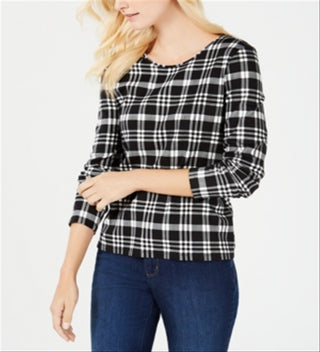 Charter Club Women's Cotton Plaid Top Black Size X-Small